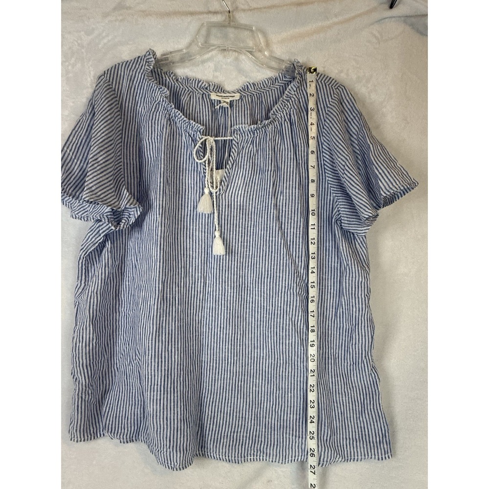 NWT BeachLunchLounge Striped Peasant Top XL Blue White Boho Tassel Tie Resort - Picture 3 of 11